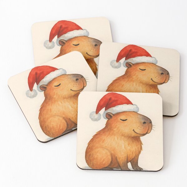Item preview, Santabara – Side Portrait of Cute Cartoon Watercolor Capybara in Santa Hat designed and sold by EmeraldeaArt.