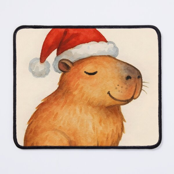 Item preview, Santabara – Side Portrait of Cute Cartoon Watercolor Capybara in Santa Hat designed and sold by EmeraldeaArt.