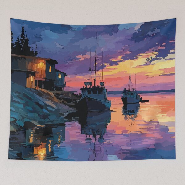 Item preview, Hay River Northwest Territories Retro Harbour Sunset Art designed and sold by TuncGK.