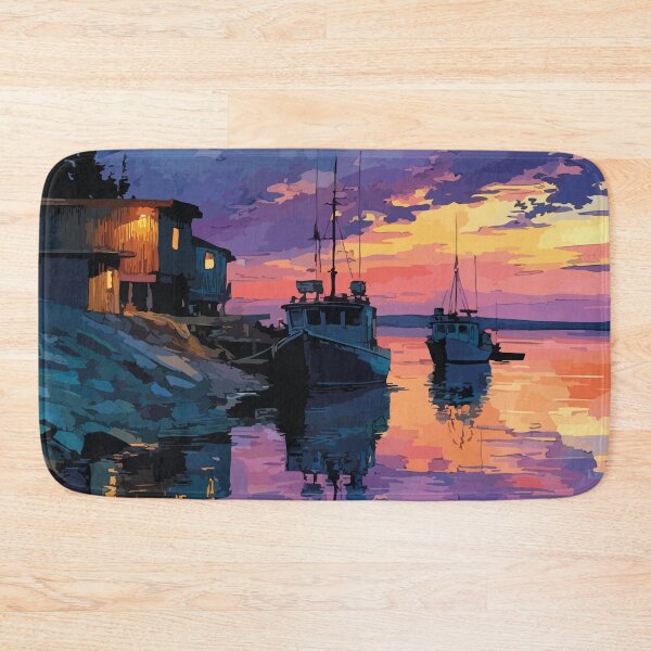 Item preview, Hay River Northwest Territories Retro Harbour Sunset Art designed and sold by TuncGK.