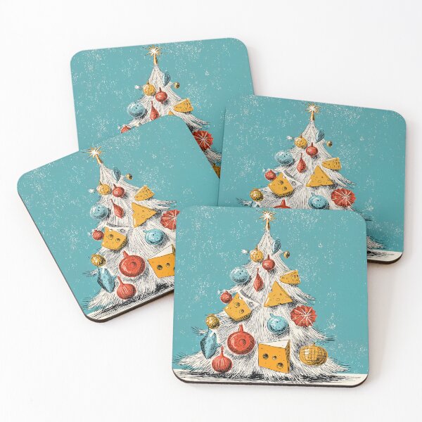 Item preview, It's Cheesy! A Whimsical Christmas Tree Decorated with Assorted Cheeses and Colorful Ornaments designed and sold by OlfactoART Studio.