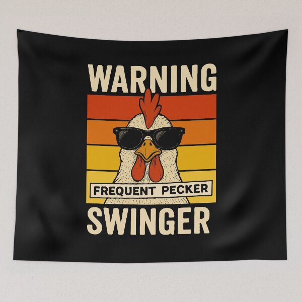 Item preview, Funny Chicken Swinger Warning – Retro Rooster “Frequent Pecker” Farm Pun Humor | Cool Sunglasses Chicken Design designed and sold by BrainBubbleArt.