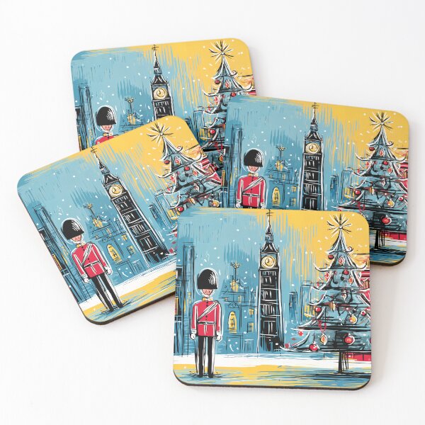 Item preview, A Regal Holiday Watch- A British Guard Beside a Festive Christmas Tree in a Color-Splashed London Scene designed and sold by OlfactoART Studio.