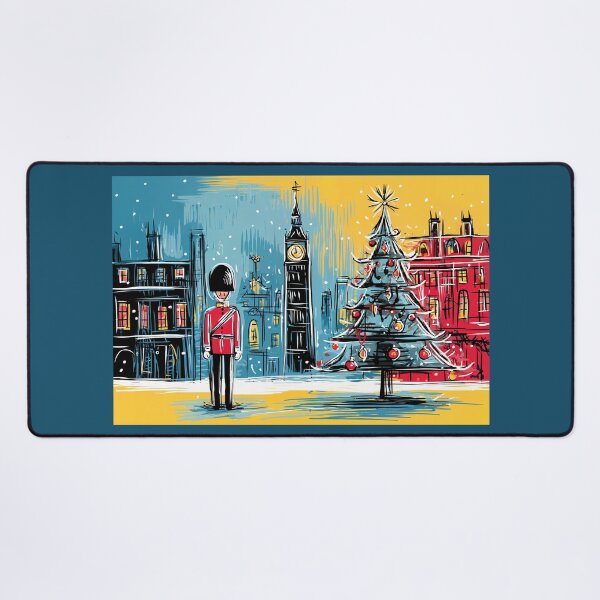 Item preview, A Regal Holiday Watch- A British Guard Beside a Festive Christmas Tree in a Color-Splashed London Scene designed and sold by OlfactoART Studio.