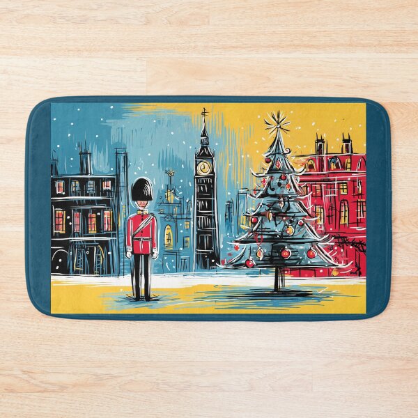 Item preview, A Regal Holiday Watch- A British Guard Beside a Festive Christmas Tree in a Color-Splashed London Scene designed and sold by OlfactoART Studio.