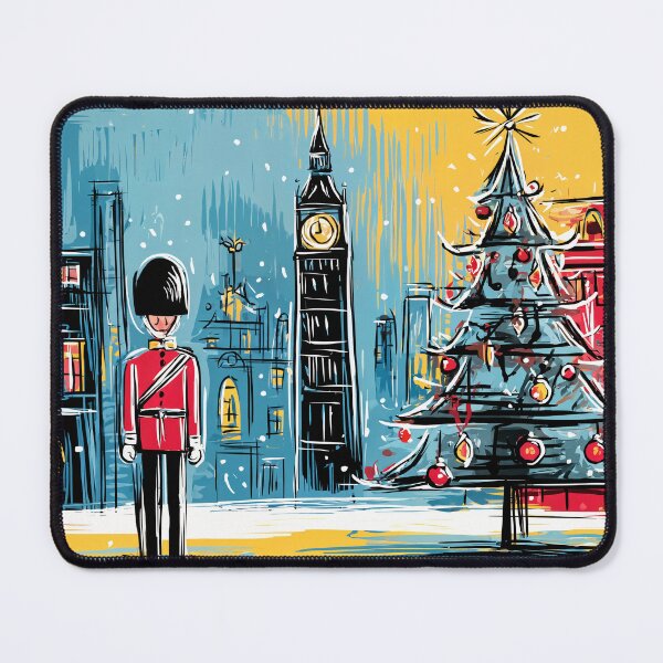Item preview, A Regal Holiday Watch- A British Guard Beside a Festive Christmas Tree in a Color-Splashed London Scene designed and sold by OlfactoART Studio.