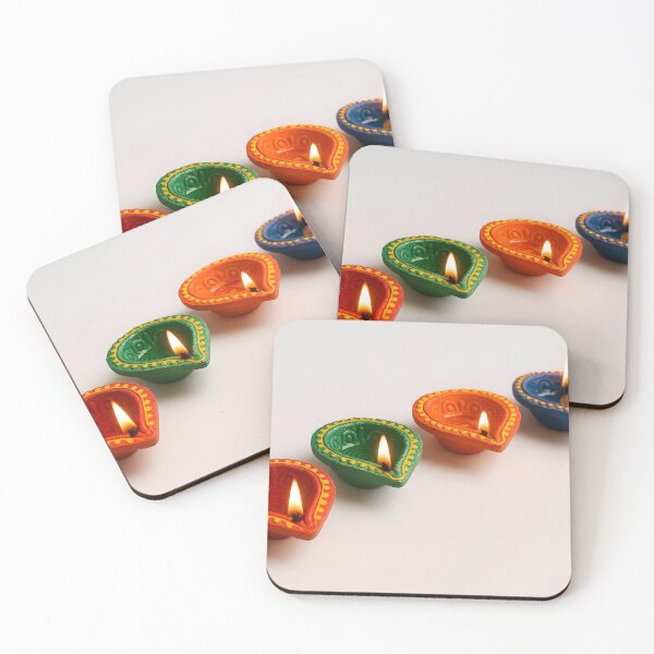 Item preview, Four Colorful Diwali Oil Lamps on White Background designed and sold by EmeraldeaDesign.