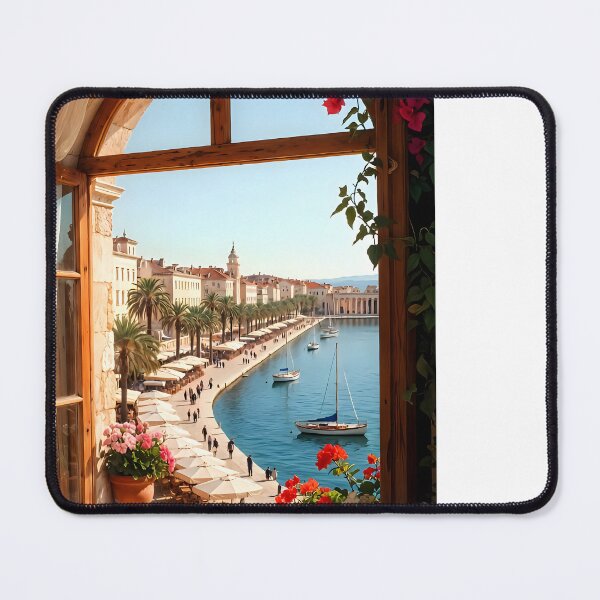 Item preview, Ai image of Split Riva Promenade Window View - Diocletian’s Palace Premium Travel Poster Art Print designed and sold by TrendSh0p.
