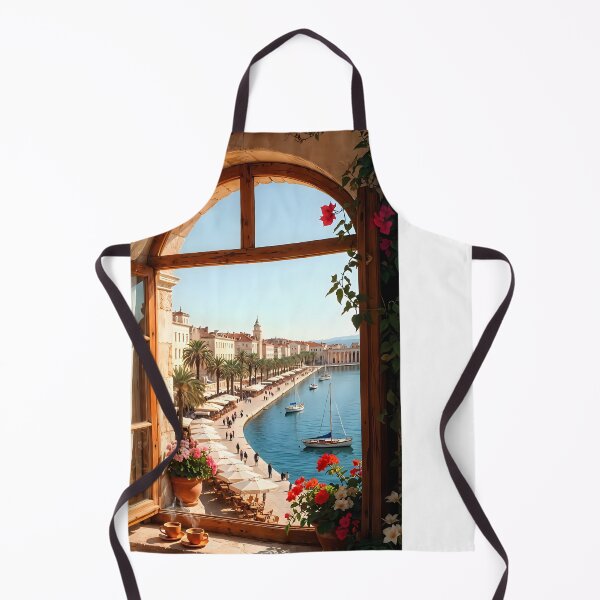 Item preview, Ai image of Split Riva Promenade Window View - Diocletian’s Palace Premium Travel Poster Art Print designed and sold by TrendSh0p.