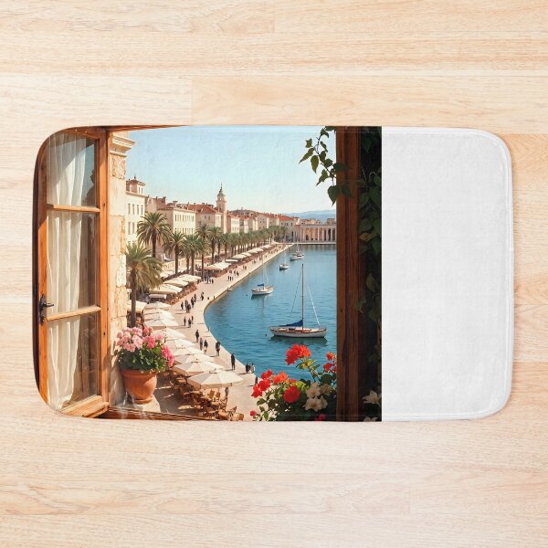 Item preview, Ai image of Split Riva Promenade Window View - Diocletian’s Palace Premium Travel Poster Art Print designed and sold by TrendSh0p.