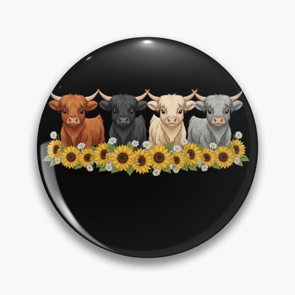 Item preview, Cute Highland Cows T Shirt Four Cow Cartoon, Sunflower Daisy Garland Gift, Farm Animal Graphic Tee designed and sold by Kukiishop.