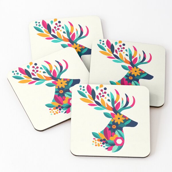 Item preview, Floral Stag Head with Colourful Antlers – Scandinavian Folk Art by heidiannemorris © designed and sold by FOLK ART FUSION by heidiannemorris.