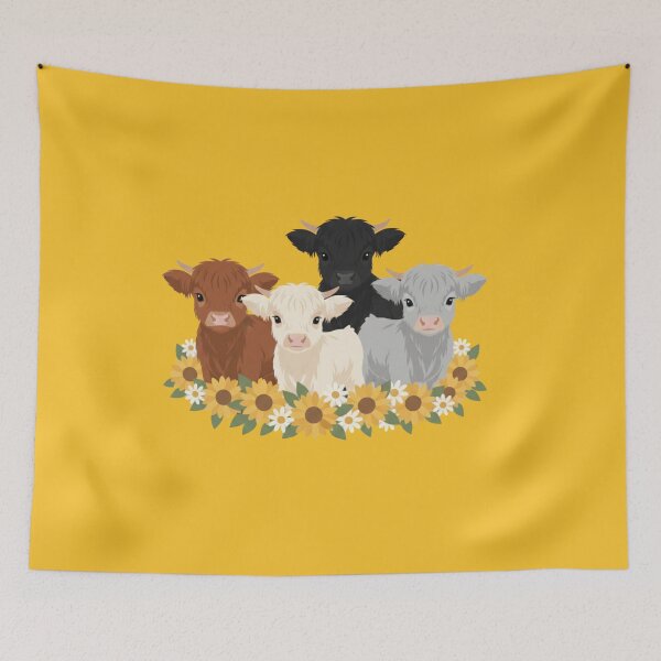 Item preview, Cute Highland Cows T Shirt Four Cow Cartoon, Sunflower Daisy Garland Gift, Farm Animal Graphic Tee designed and sold by Kukiishop.