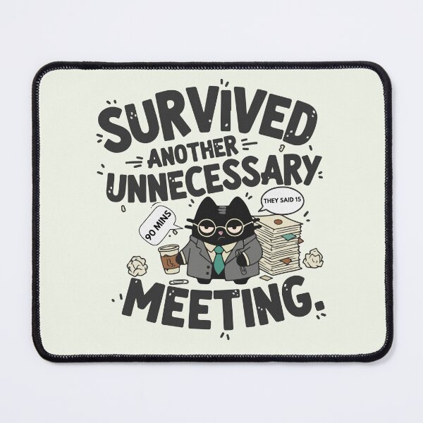 Item preview, Survived Another Unnecessary Meeting | Corporate Humor & Office Cat | Black Scowl designed and sold by IAPICTURE.