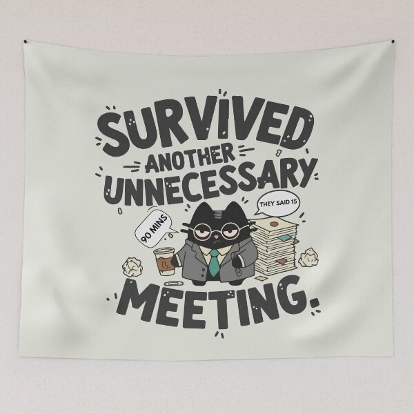 Item preview, Survived Another Unnecessary Meeting | Corporate Humor & Office Cat | Black Scowl designed and sold by IAPICTURE.