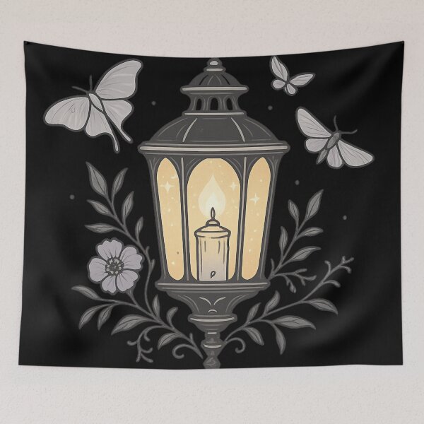 Item preview, Gothic Lantern with Moths – Cozy Witchcore Cottage Goth Light Art designed and sold by Mouraludia.
