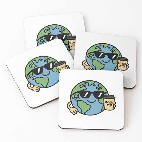 Item preview, Cool Cartoon Earth with Sunglasses Holding “Recycle Later” Cup – Funny Eco Awareness & Sustainability Design designed and sold by BrainBubbleArt.