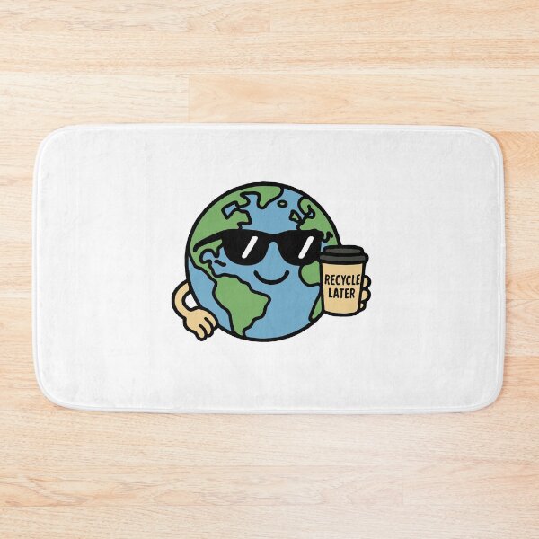 Item preview, Cool Cartoon Earth with Sunglasses Holding “Recycle Later” Cup – Funny Eco Awareness & Sustainability Design designed and sold by BrainBubbleArt.