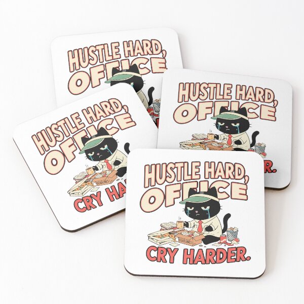 Item preview, Hustle Hard Office Cry Harder | Toxic Productivity & Burnout Cat | Black Scowl designed and sold by IAPICTURE.