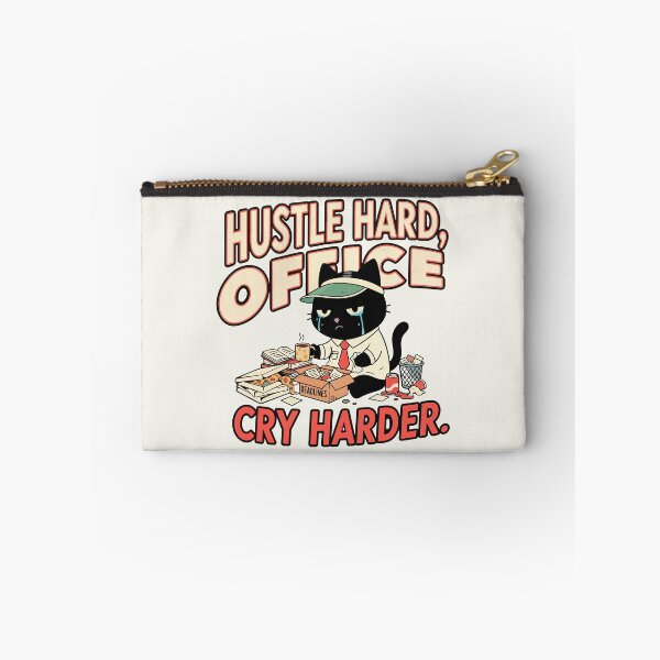 Item preview, Hustle Hard Office Cry Harder | Toxic Productivity & Burnout Cat | Black Scowl designed and sold by IAPICTURE.