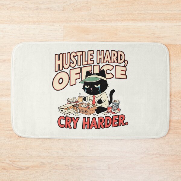 Item preview, Hustle Hard Office Cry Harder | Toxic Productivity & Burnout Cat | Black Scowl designed and sold by IAPICTURE.
