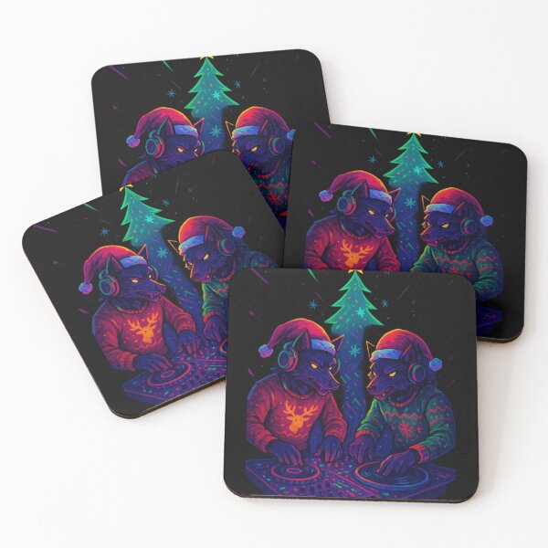 Item preview, Christmas DJ Wolves – Forest Electronic Rave designed and sold by BlackDot Studio.