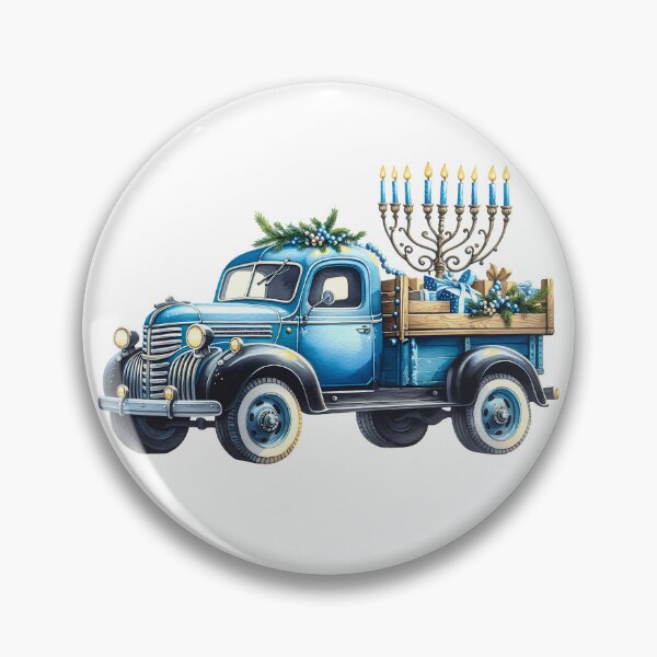 Item preview, Retro blue Chanukkah truck, delivering for the holidays designed and sold by Curious Frog.