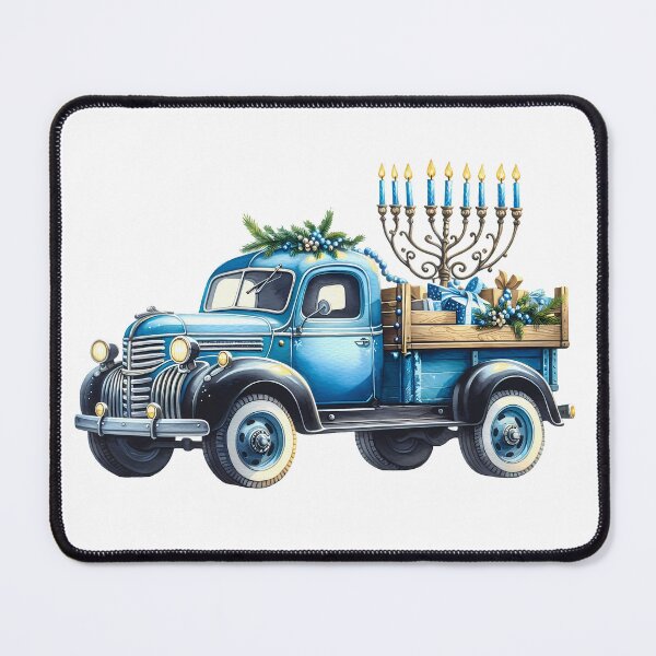 Item preview, Retro blue Chanukkah truck, delivering for the holidays designed and sold by therapymama.