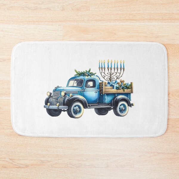Item preview, Retro blue Chanukkah truck, delivering for the holidays designed and sold by therapymama.