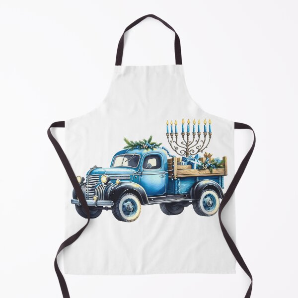Item preview, Retro blue Chanukkah truck, delivering for the holidays designed and sold by Curious Frog.