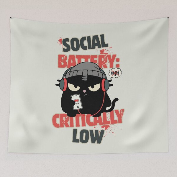 Item preview, Social Battery Critically Low | Introvert Gamer Cat | Black Scowl designed and sold by IAPICTURE.