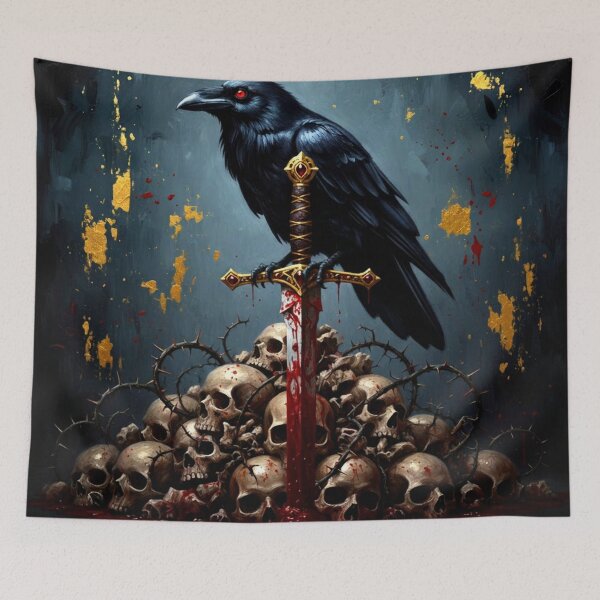 Item preview, Dark Gothic Raven Sword Skull Stack - Mortality Prophecy Art designed and sold by Art's Diner.