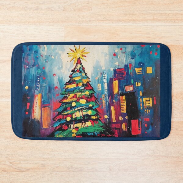 Item preview, A Vibrant Urban Christmas Tree Amidst City Buildings in Bright Festive Colors designed and sold by OlfactoART Studio.