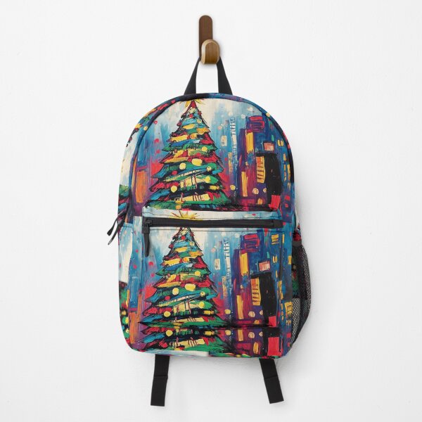Item preview, A Vibrant Urban Christmas Tree Amidst City Buildings in Bright Festive Colors designed and sold by OlfactoART Studio.