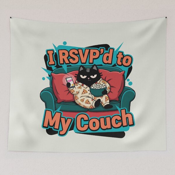 Item preview, I RSVP'd To My Couch | Homebody Introvert Cat | Black Scowl designed and sold by IAPICTURE.