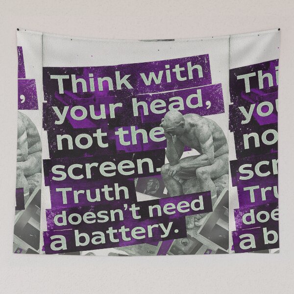 Item preview, Truth Doesn't Need a Battery: The Thinker on Broken Phones designed and sold by Raw-Ink.
