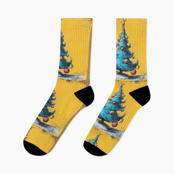 Item preview, A Vibrant Blue Christmas Tree Adorned with Colorful Ornaments Against a Yellow Winter Background designed and sold by OlfactoART Studio.