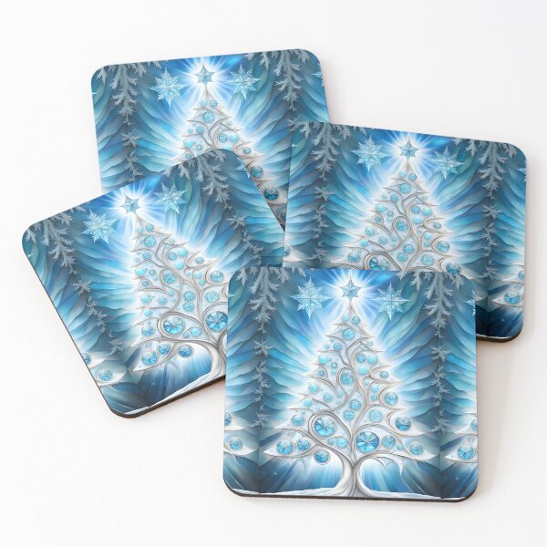 Item preview, SEASONS GREETING CHRISTMAS TREE Blue Sapphire Stained Glass Bejeweled Art Print on Demand ~Winter Wonderland Party Decoration~Birthday Gift~Favor designed and sold by Spinning Plates 360.