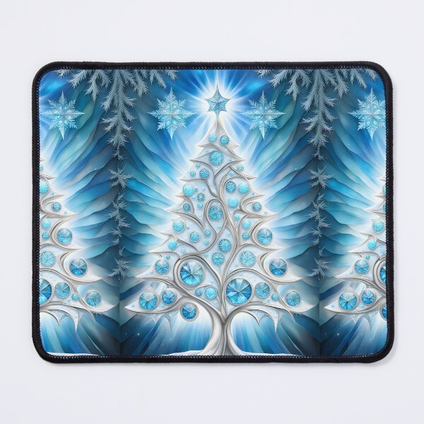 Item preview, SEASONS GREETING CHRISTMAS TREE Blue Sapphire Stained Glass Bejeweled Art Print on Demand ~Winter Wonderland Party Decoration~Birthday Gift~Favor designed and sold by Spinning Plates 360.