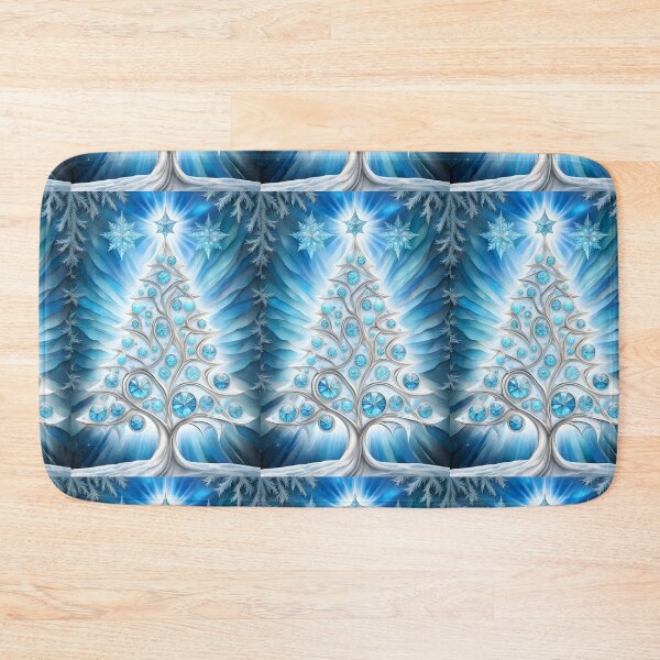 Item preview, SEASONS GREETING CHRISTMAS TREE Blue Sapphire Stained Glass Bejeweled Art Print on Demand ~Winter Wonderland Party Decoration~Birthday Gift~Favor designed and sold by Spinning Plates 360.