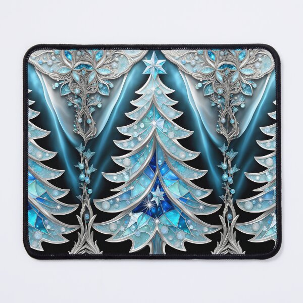 Item preview, SEASONS GREETING CHRISTMAS TREE Blue Sapphire Stained Glass Bejeweled Art Print on Demand ~Winter Wonderland Party Decoration~Birthday Gift~Favor designed and sold by Spinning Plates 360.