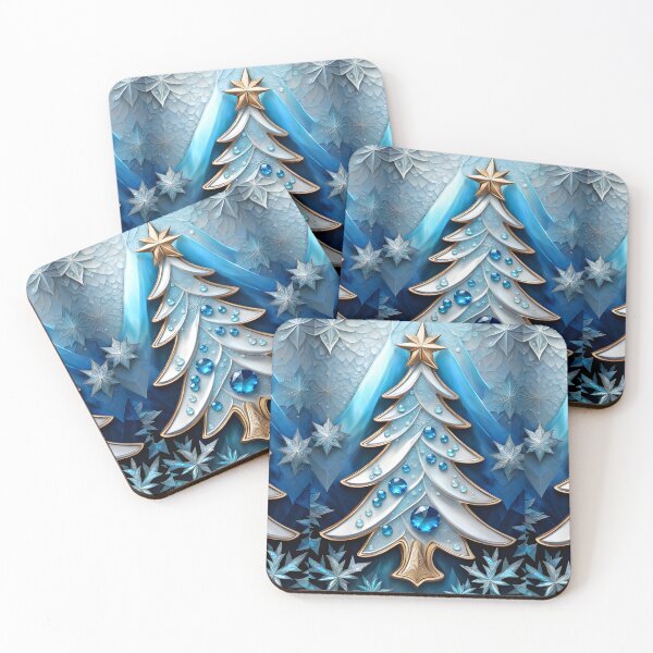 Item preview, SEASONS GREETING CHRISTMAS TREE Blue Sapphire Stained Glass Bejeweled Art Print on Demand ~Winter Wonderland Party Decoration~Birthday Gift~Favor designed and sold by Spinning Plates 360.