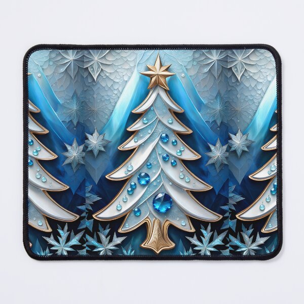 Item preview, SEASONS GREETING CHRISTMAS TREE Blue Sapphire Stained Glass Bejeweled Art Print on Demand ~Winter Wonderland Party Decoration~Birthday Gift~Favor designed and sold by Spinning Plates 360.