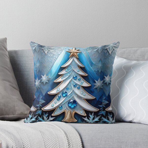 Item preview, SEASONS GREETING CHRISTMAS TREE Blue Sapphire Stained Glass Bejeweled Art Print on Demand ~Winter Wonderland Party Decoration~Birthday Gift~Favor designed and sold by Spinning Plates 360.