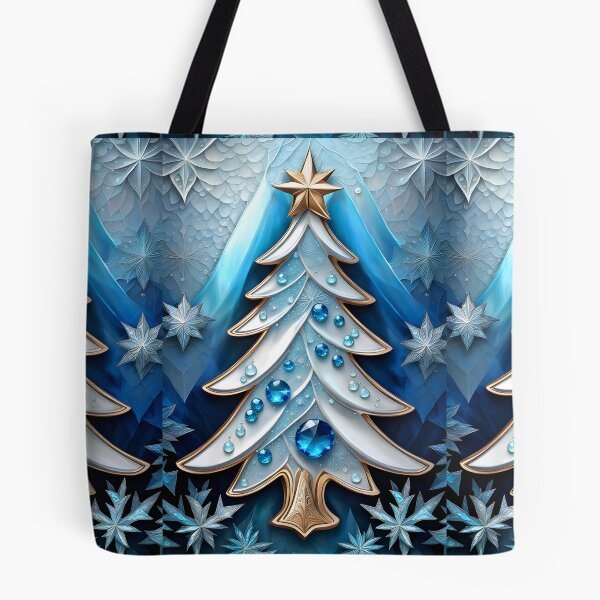 Item preview, SEASONS GREETING CHRISTMAS TREE Blue Sapphire Stained Glass Bejeweled Art Print on Demand ~Winter Wonderland Party Decoration~Birthday Gift~Favor designed and sold by Spinning Plates 360.