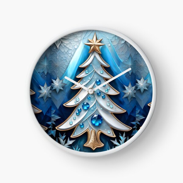 Item preview, SEASONS GREETING CHRISTMAS TREE Blue Sapphire Stained Glass Bejeweled Art Print on Demand ~Winter Wonderland Party Decoration~Birthday Gift~Favor designed and sold by Spinning Plates 360.