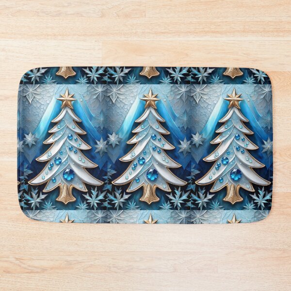 Item preview, SEASONS GREETING CHRISTMAS TREE Blue Sapphire Stained Glass Bejeweled Art Print on Demand ~Winter Wonderland Party Decoration~Birthday Gift~Favor designed and sold by Spinning Plates 360.