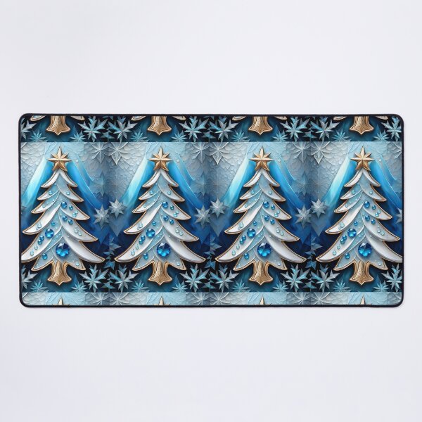 Item preview, SEASONS GREETING CHRISTMAS TREE Blue Sapphire Stained Glass Bejeweled Art Print on Demand ~Winter Wonderland Party Decoration~Birthday Gift~Favor designed and sold by Spinning Plates 360.