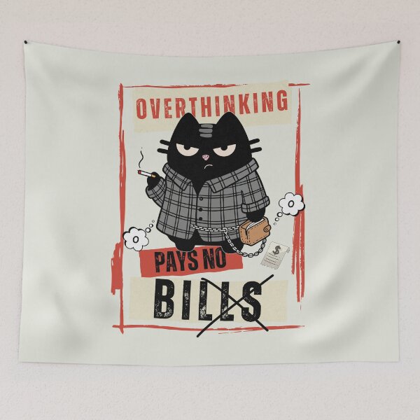 Item preview, Overthinking Pays No Bills  Grunge Streetwear Cat  Black Scowl designed and sold by IAPICTURE.