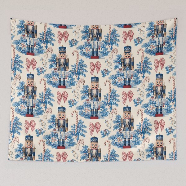 Item preview, Crimson & Cobalt Nutcracker Chinoiserie Christmas Toile designed and sold by TheChinoiserie.